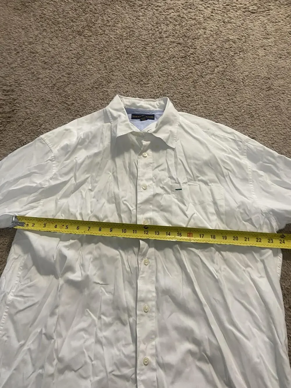 Tommy Hilfiger Golf Shirt Mens XL White Solid Long Sleeve Button Up Pocket Logo